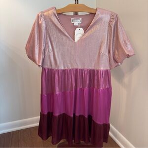 NWT Loveriche Metallic Pink Striped Dresss